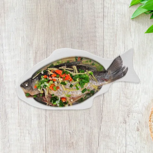 Miniatura 8 de DOITOOL Plato de pescado de cerámica blanca con forma de pescado, bandeja de servir aperitivo, bandeja de alimentos, plato de fiesta para queso