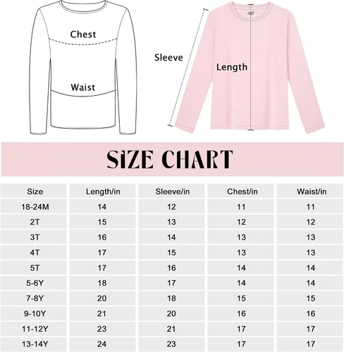 Miniatura 2 de Semois Paquete de 5 camisetas de manga larga para niñas, algodón suave, cuello redondo, camisetas básicas de manga larga para niñas pequeñas