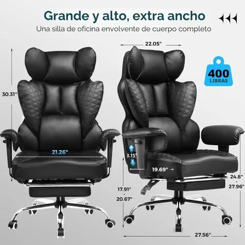 Miniatura 2 de COMHOMA Silla de oficina grande y alta, silla ergonómica para juegos con diseño de relieve de lujo con reposapiés, reposabrazos ajustables 03-space