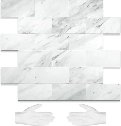 Miniatura 16 de STICKGOO azulejo de metro de 10 hojas para despegar y pegar, azulejo de pared autoadhesivo de PVC, salpicadero adhesivo de Calacatta para cocina