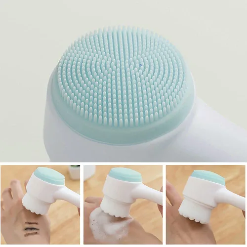 Miniatura 2 de Cepillos faciales de doble cara, cepillo de lavado facial vertical de silicona 3D, cepillo de limpieza facial 2 en 1, cepillo manual de doble acción