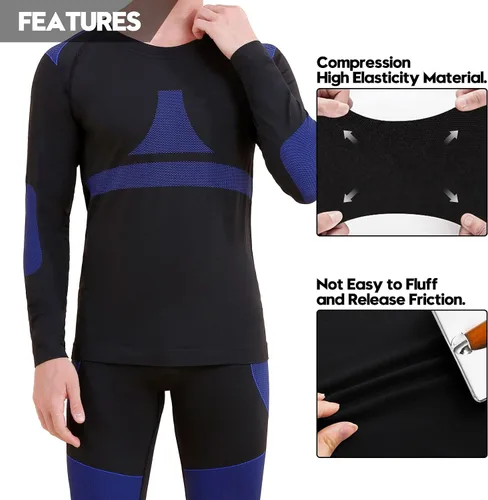 Miniatura 4 de JoofEric Conjunto de ropa interior térmica para hombre, forro polar, parte superior e inferior, ropa interior cálida y larga, trajes deportivos