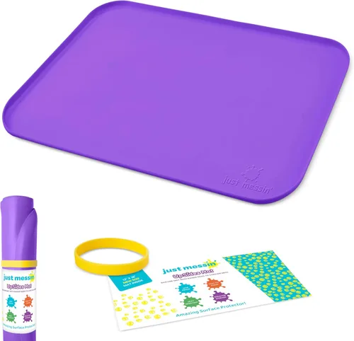 Miniatura 12 de Just Messin' Tapete de silicona para niños, reutilizable, antideslizante, resistente al calor, con bordes elevados de 0.6 pulgadas para contener