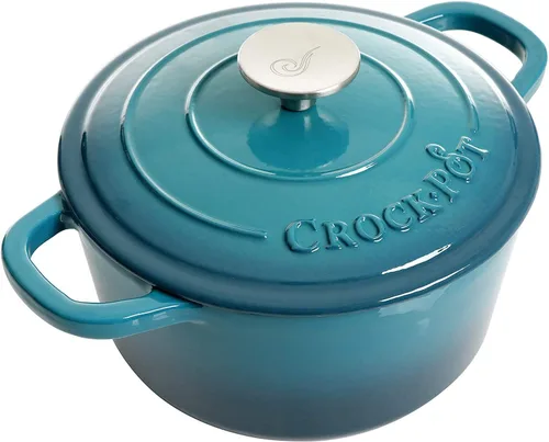 Miniatura 2 de Crock-Pot Artisan - Horno holandés redondo de hierro fundido esmaltado de 3 cuartos de galón, color verde azulado degradado, utensilio de cocina