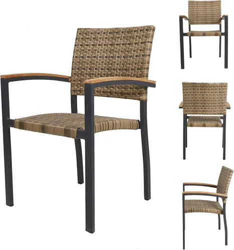 Miniatura 8 de TRY & DO Silla de comedor de mimbre de ratán para patio al aire libre con cojín suave extraíble, silla de comedor de ratán para interiores