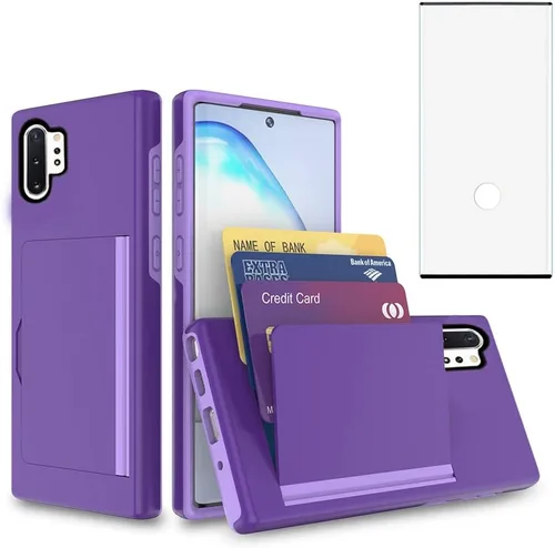 Asuwish Funda para teléfono Samsung Galaxy Note 10 Plus Glaxay Note10+ 5G con protector de pantalla y soporte para tarjeta de crédito híbrido Gaxaly