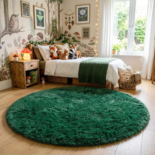 Miniatura 78 de Amdrebio Alfombra Redonda Azul Marino Oscuro de 4 Pies para Habitación de Niños Dormitorio, Alfombras de Área Circulares de Felpa Shag Esponjosa