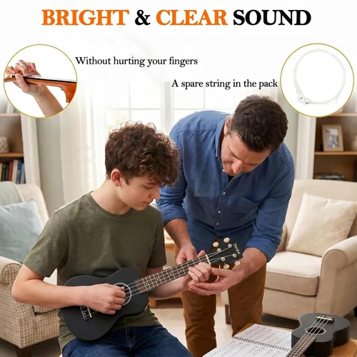 Miniatura 4 de Everjoys Paquete de ukelele soprano para principiantes de 21 pulgadas con clase en línea gratuita, bolsa de actuación, afinador digital, púas y paño