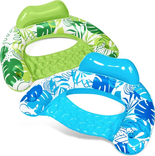 SLOOSH Inflatable Pool Floats Adult,2 Pack Pool Chairs with Cup Holders,X-Large Blow up Floats Chair,Hammock Noodle Mat for Relaxing Summer Water