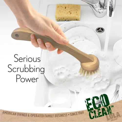 Miniatura 3 de LOLA Eco Clean Cepillo de bambú para platos, multiusos, mango de bambú renovable ergonómico sostenible, fibras son botellas de soda/agua recicladas