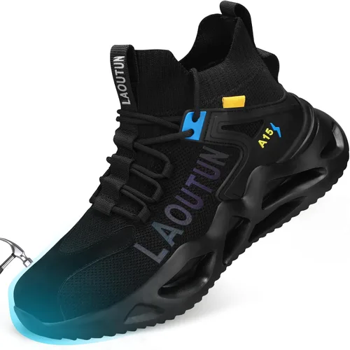 LAoutun Steel Toe Shoes for Men Women Work Shoes Safety Sneakers Shoes Comfortable Lightweight Puncture Proof Slip on Indestructible Work Shoes