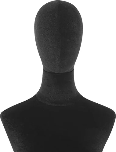 Miniatura 6 de Cuerpo de maniquí femenino Forma de vestido de tela de lino Manikin Torso con cabeza desmontable Altura ajustable Soporte de metal, para coser ropa