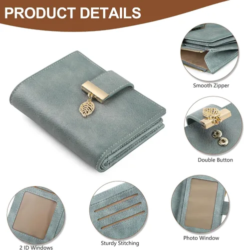 Miniatura 3 de yiijay Billetera pequeña para mujer, con bloqueo RFID, de piel, plegable, tarjetero para tarjetas de crédito para mujeres, cartera compacta