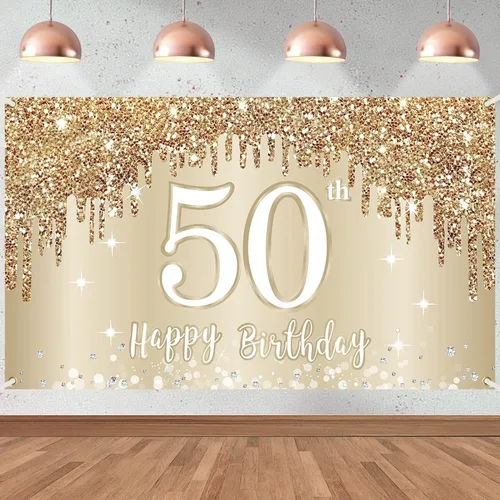 Miniatura 10 de Cartel de feliz cumpleaños 15 para niñas, decoración de fondo de cumpleaños dorado y blanco con texto en inglés "Sweet 15", póster de fondo