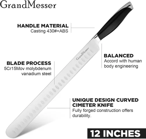 Miniatura 4 de Cuchillo para cortar rebanadas, cuchillo de pechuga de 12 pulgadas, diseño de mango ergonómico, para cortar barbacoa, pavo y jamón, carne asada