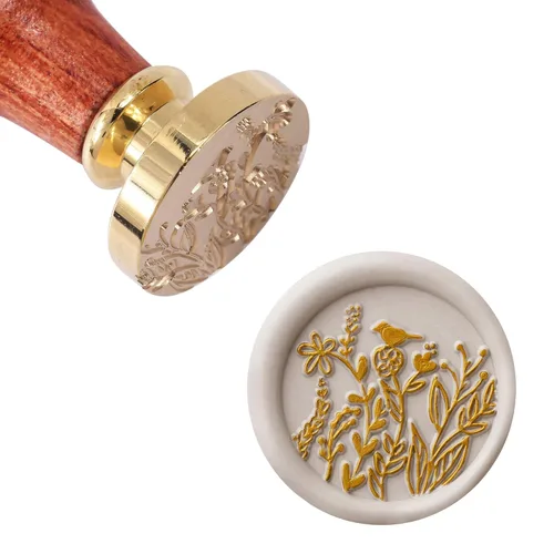Miniatura 2 de Yoption Sello de cera de flores silvestres, sello de plantas vintage para invitaciones de boda, sobres de embalaje de regalo Flor salvaje y pájaro