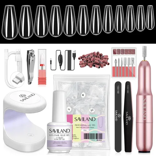Miniatura 22 de Saviland Kit de iniciación de uñas acrílicas: polvo y líquido acrílico rosa claro nude, cepillo, limas, formularios, uñas a presión, juego