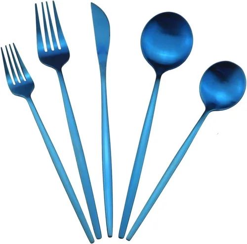 Miniatura 10 de Juego de cubiertos de cobre mate, acabado satinado, 20 piezas, acero inoxidable 18/10, cuchara, tenedor y cuchillo, servicio para 4, utensilios