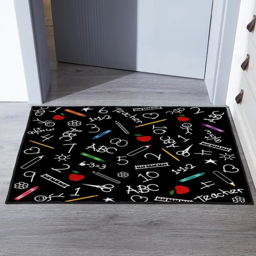 Miniatura 8 de LOKMU Alfombras antideslizantes de dibujos animados de monstruos esponjosos del alfabeto sobre negro, decoración del hogar, alfombra para aula, sala