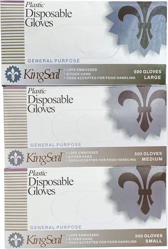 Miniatura 7 de KingSeal 500 guantes desechables de polietileno ligeros, sin polvo, sin látex, seguros para alimentos, tamaño grande, 1 caja de 500 guantes