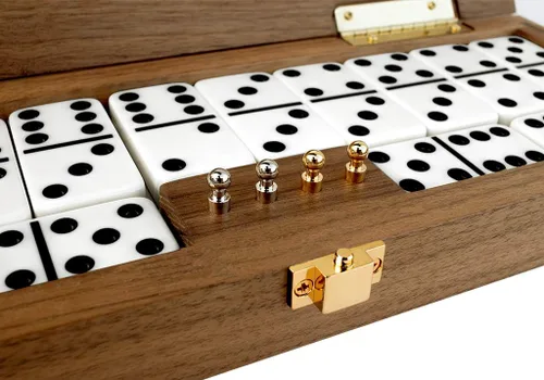 Miniatura 6 de Alex Cramer - Juego de dominó Mariner con estuche de nogal negro, 28 dominó de doble seis de calidad premium con 2 clavijas de puntuación chapadas