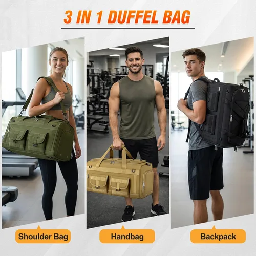 Miniatura 2 de RAINSMORE Bolsa de gimnasio para hombres, 45L grande 3 en 1, bolsa deportiva con compartimento para zapatos y bolsillo húmedo, resistente al agua