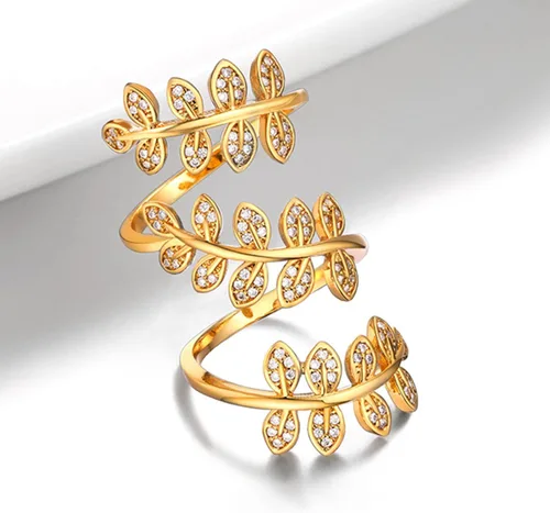 Miniatura 4 de U7 Statement Rings Cocktail Party Jewelry Platinum or 18K Gold Plated Adjustable Clear CZ Long Leaf Ring for Men Women