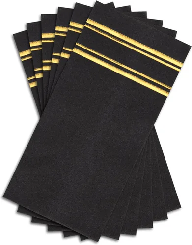 Servilletas desechables de color dorado brillante sobre negro, se siente como lino, papel suave y esponjoso, paquete de 50, 8.5 x 4 pulgadas, nombre