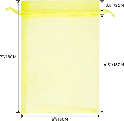 Miniatura 2 de G2PLUS 25 bolsas de organza amarillas de 5 x 7 pulgadas - Bolsas de malla transparente para joyería, bolsas de regalo de organza con cordón