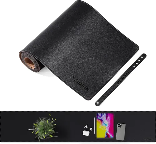 MAIDERN Cubierta de mesa estrecha de 39.4" x 7.9", tapete reversible de cuero y corcho para mesa consola, protector de mesa largo y delgado para