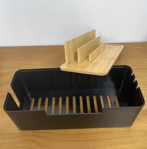 Miniatura 3 de Caja de organización de cables con tapa de madera, organizador multidispositivo para teléfonos/tabletas/relojes inteligentes, organizador de cables