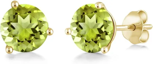 Miniatura 85 de Gem Stone King Aretes de oro de 14 quilates, 0.236 in, piedra natal redonda, Martini, 3 puntas, aretes de oro para mujer