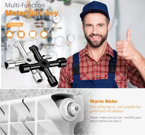 Miniatura 7 de Llave multifuncional de 4 vías, llave de fontanería, herramienta de apertura de llave de plomero para control eléctrico, medidor de agua, gas, caja