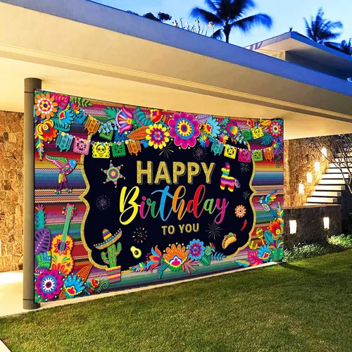 Miniatura 4 de Telón de Fondo de Cumpleaños Feliz con Temática de Fiesta Mexicana México Decoraciones de Fiesta del Cinco de Mayo Banner de Fiesta Suministros