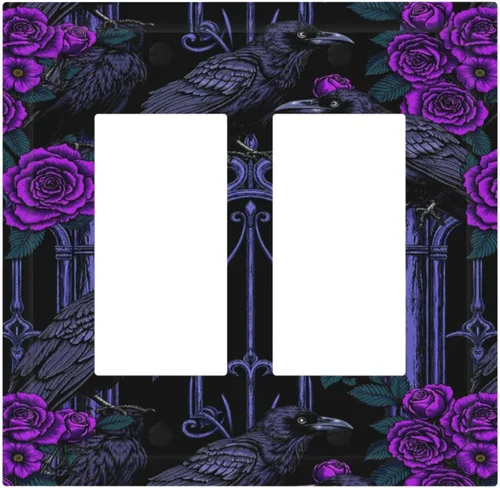 Miniatura 9 de Cubiertas Decorativas de Tomacorrientes Estilo Gótico Cuervo Flores Púrpuras 1 Gang Interruptor de Luz Simple Basculante Placa Cubierta Placas