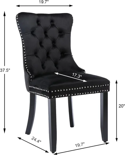 Miniatura 2 de Shenyon Juego de 4 Sillas de Comedor de Terciopelo Negro, Sillas de Comedor Tapizadas con Tirador de Anillo Trasero y Patas de Madera Maciza, Sillas
