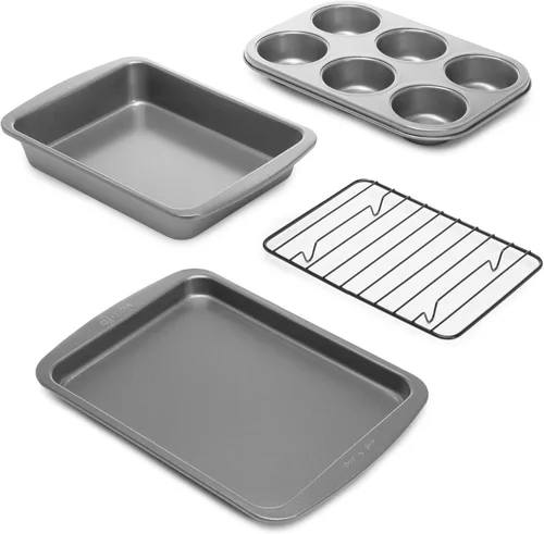 Ecolution Juego de utensilios antiadherentes para horno tostador de 4 piezas, acero al carbono, fácil de limpiar y perfecto para porciones Gris