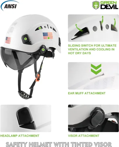 Miniatura 3 de GREEN DEVIL Casco de Seguridad Casco Duro con Visera Correa de Barbilla Ajustable Ligero Ventilado ABS Casco de Trabajo para Hombres y Mujeres
