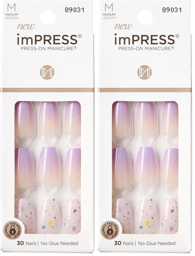 Miniatura 15 de Uñas postizas sin pegamento KISS imPRESS, diseño "All I Want" Púrpura y Blanco
