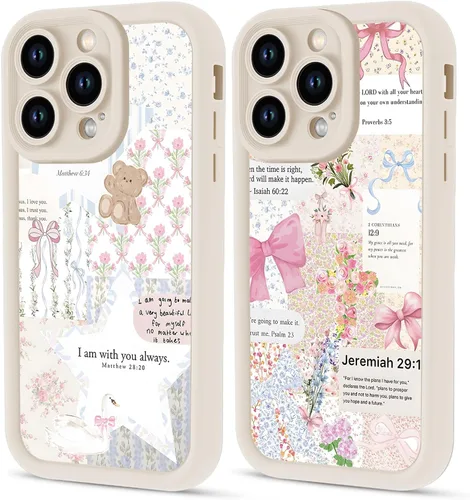 Miniatura 61 de Paquete de 2 fundas protectoras para iPhone 13 de 6.1 pulgadas con versículo bíblico de Jesús y cruz cristiana floral, para mujeres y niñas, funda