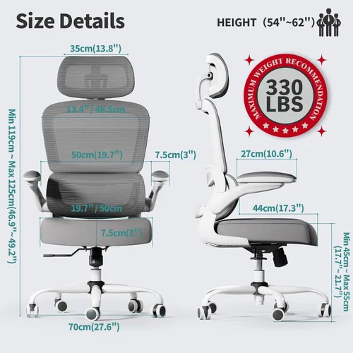 Miniatura 2 de TRALT Silla de oficina ergonómica de escritorio, 330 libras, sillas de escritorio de oficina de malla para el hogar con ruedas, cómodas sillas