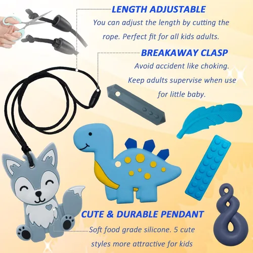 Miniatura 6 de Collares Masticables para Niños Sensoriales, Juguetes Sensoriales para Niños con Autismo, TDAH, TEP, Paquete de 6 Collares Masticables para Alivio