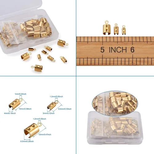 Miniatura 7 de Mega Pet 60 piezas de acero inoxidable plegables sobre los extremos del cable de engarzado dorado plegable de cuero puntas de cierre de cierre