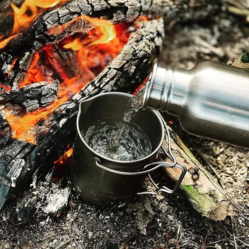 Miniatura 5 de Bestargot Olla de titanio de 750 ml, prensa francesa portátil Olla de camping ultraligera para café, cocina y supervivencia Compatible