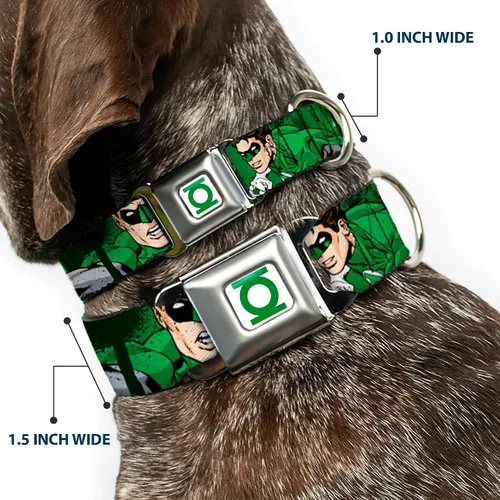 Miniatura 2 de Buckle-Down Collar de perro con hebilla de cinturón de seguridad, verde linterna verde brillante con texto, 1 pulgada de ancho, se adapta a cuello