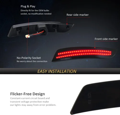 Miniatura 4 de D-Lumina Luces LED ahumadas laterales compatibles con Chevy Camaro 2016 2017 2018 2019 2020 2021 2022, Cadillac CTS 2014 en adelante, Cadillac ATS