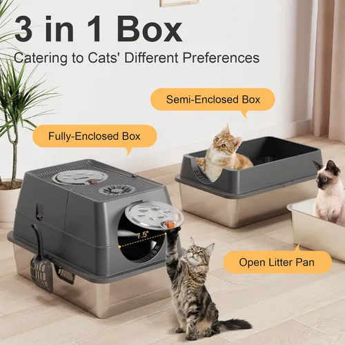 Miniatura 3 de 2PACK Stainless Steel Litter Box with Lid, XL Extra Large Litter Box Enclosed Top Entry Metal Litterbox for Big Cats & Multi-Cats, Easy Cleaning