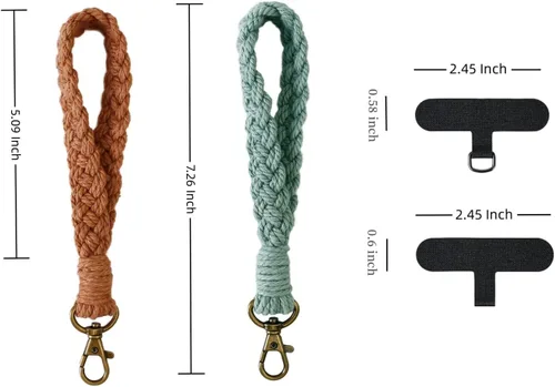 Miniatura 3 de 2 correas de muñeca para teléfono, cordón para teléfono celular, con 2 pestañas de amarre para teléfono, llavero de macramé hecho a mano, funda