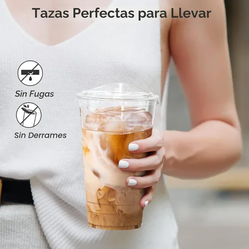 Miniatura 4 de Dealusy Paquete de 100 vasos de plástico transparente de 24 onzas con tapas, resistentes y seguros para alimentos, tazas de café helado con tapas