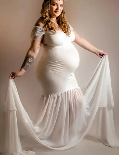 Miniatura 5 de ORQ Vestido de gasa de maternidad con hombros descubiertos para accesorios de fotos, vestido maxi de fotografía para sesión de fotos